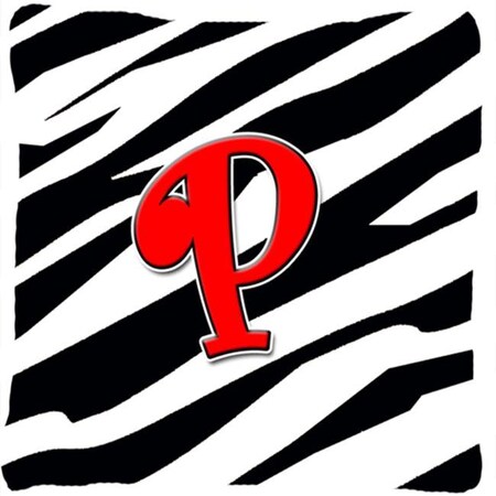 Carolines Treasures Carolines Treasures CJ1024-PPW1414 Monogram Initial P Zebra Red Decorative Fabric Pillow CJ1024-PPW1414